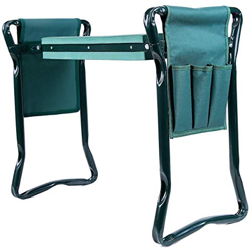 Ohuhu Garden Kneeler and Seat with 2 Bonus Tool Pouches, Foldable Garden Bench Stools, Portable Kneeler for Gardening Gardeners