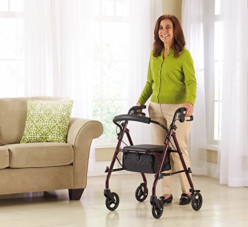 Medline - B079PG3BR3 Rollator Walker with Seat, Steel Rolling Walker with 6-inch Wheels Supports up to 350 lbs, Medical Walker, Burgundy