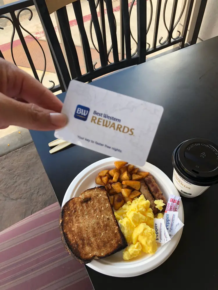Best Western hotel room key card over free continental breakfast