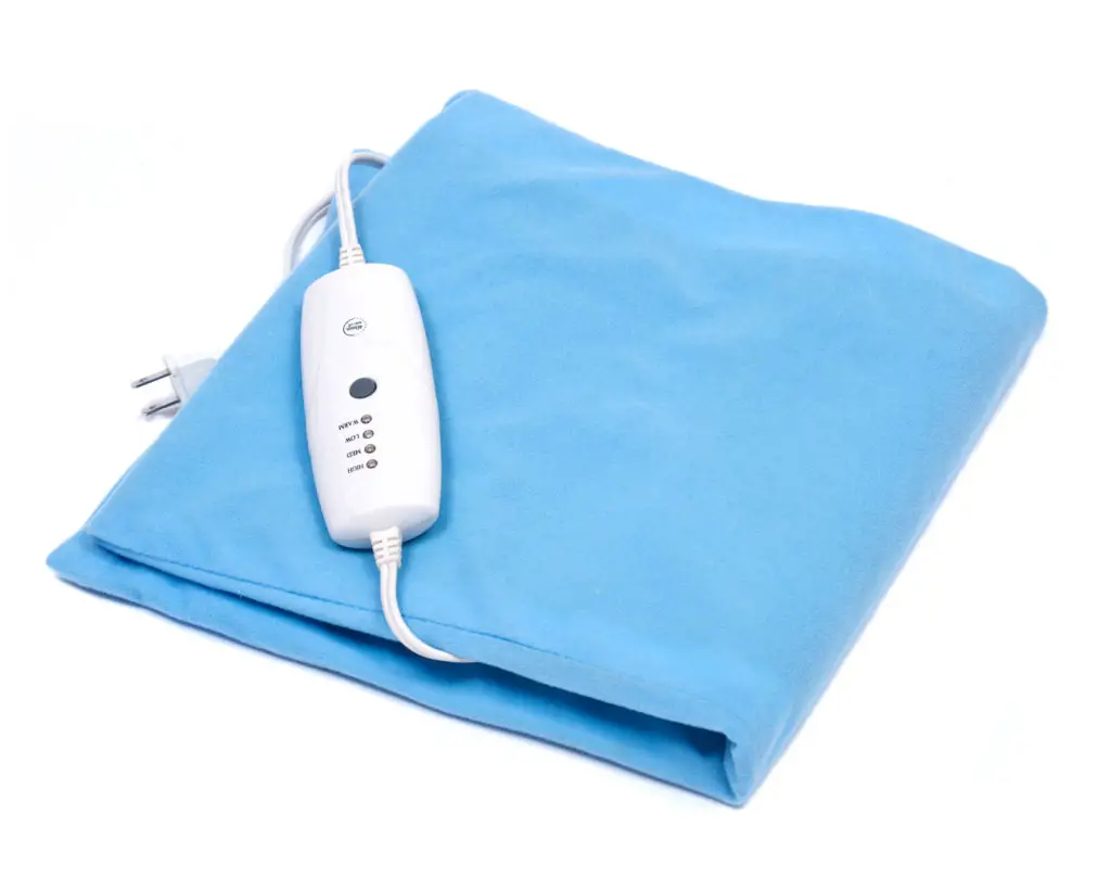 A blue heating pad that you plug in to use.