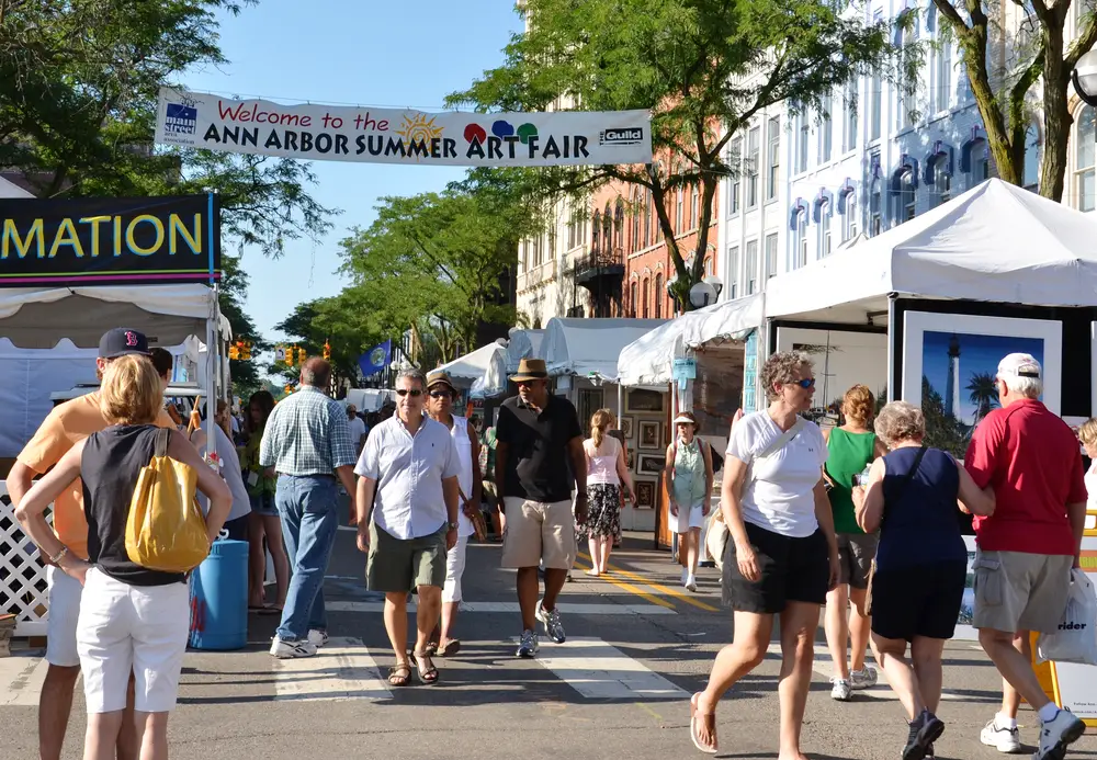 A busy street market in Ann Arbor Michigan