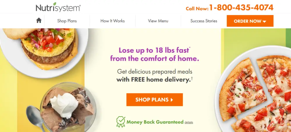 Prepade meals from nutrisystem and a screenshot of their website
