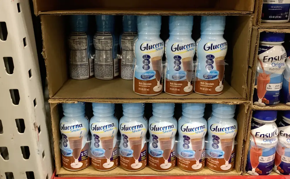 Bottles of Glycerna protein shake being sold in a local store